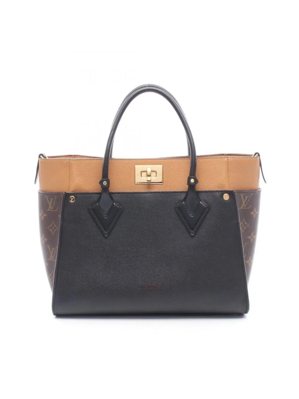Louis Vuitton Handbag on My Side MM Monogram Noir Leather Canvas